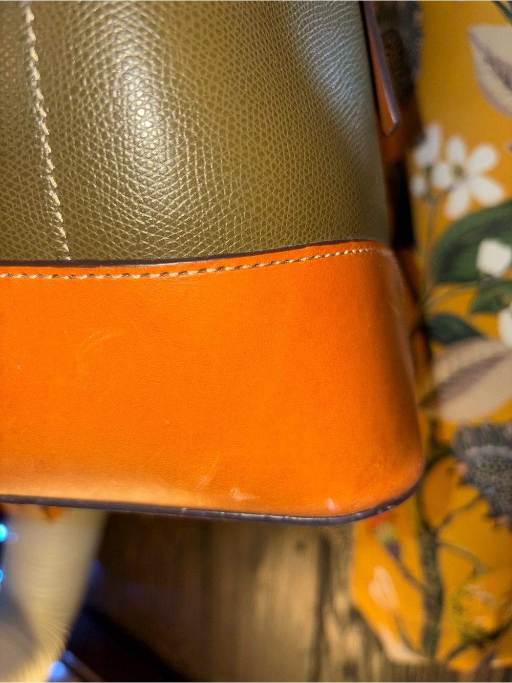 Dooney & Bourke Olive Green and Tan Claremont Leather Dover Bag - Picture 5 of 13